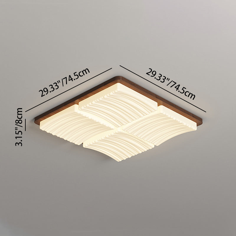 Modern Minimalist Square Wave Pattern Iron Acrylic LED Flush Mount Ceiling Light For Bedroom