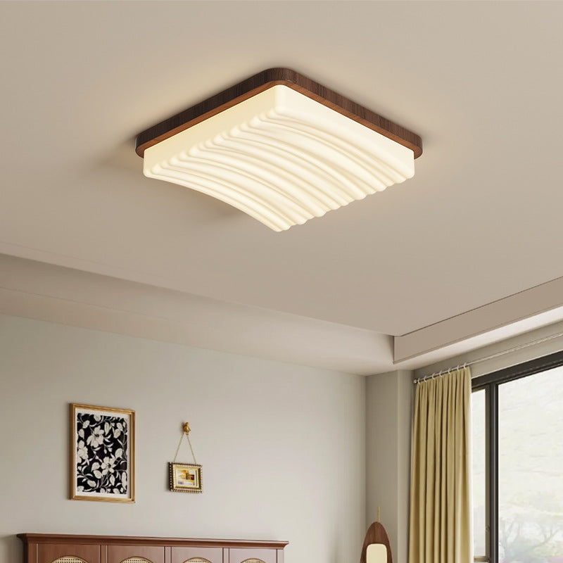 Modern Minimalist Square Wave Pattern Iron Acrylic LED Flush Mount Ceiling Light For Bedroom