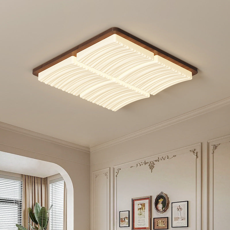 Modern Minimalist Square Wave Pattern Iron Acrylic LED Flush Mount Ceiling Light For Bedroom