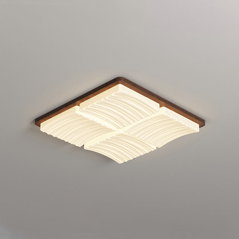 Modern Minimalist Square Wave Pattern Iron Acrylic LED Flush Mount Ceiling Light For Bedroom