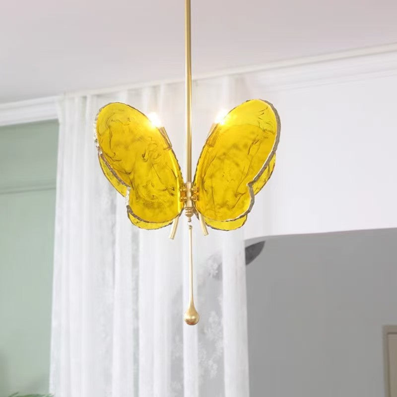 Contemporary Creative Butterfly-Shaped Resin Hardware 2-Light Pendant Light For Bedroom