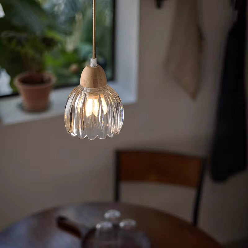 Traditional Vintage Floral Rubberwood Glass 1/3-Light Chandeliers For Bedroom
