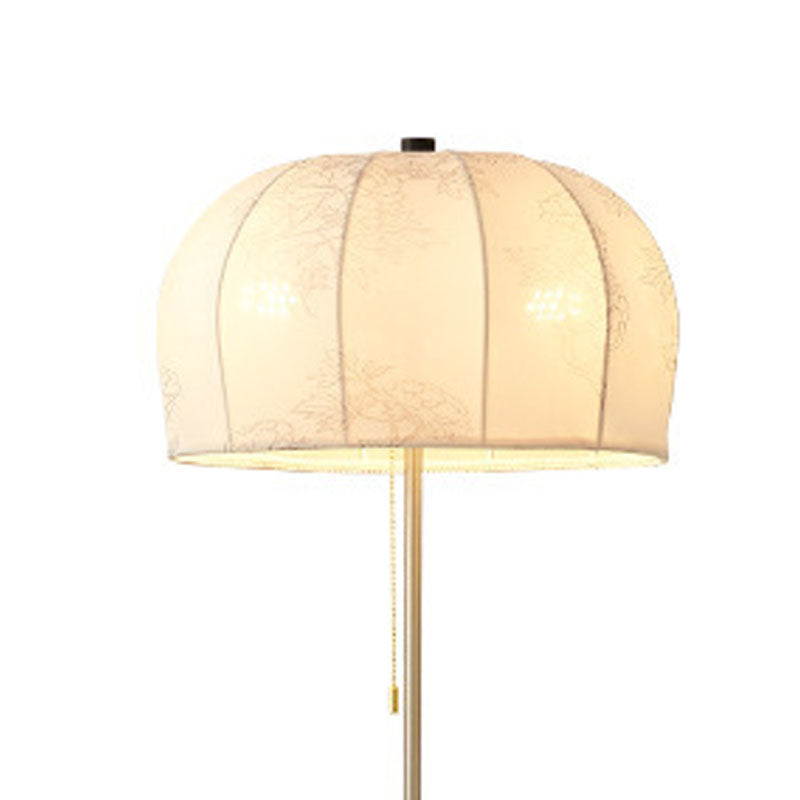 Traditional Vintage Jellyfish-Shaped Iron Ash Wood Fabric 3-Light Standing Floor Lamp For Bedroom