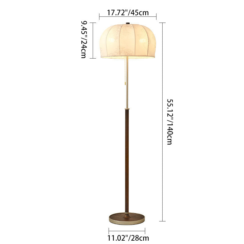 Traditional Vintage Jellyfish-Shaped Iron Ash Wood Fabric 3-Light Standing Floor Lamp For Bedroom