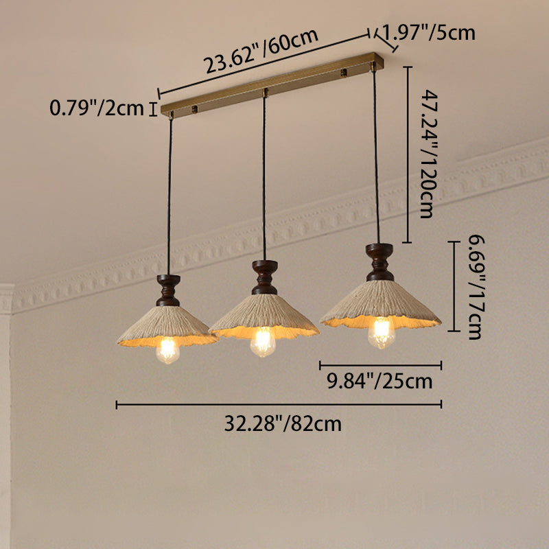 Traditional Vintage Conical Solid Wood Iron Micro Cement 1/3-Light Chandelier For Dining Room