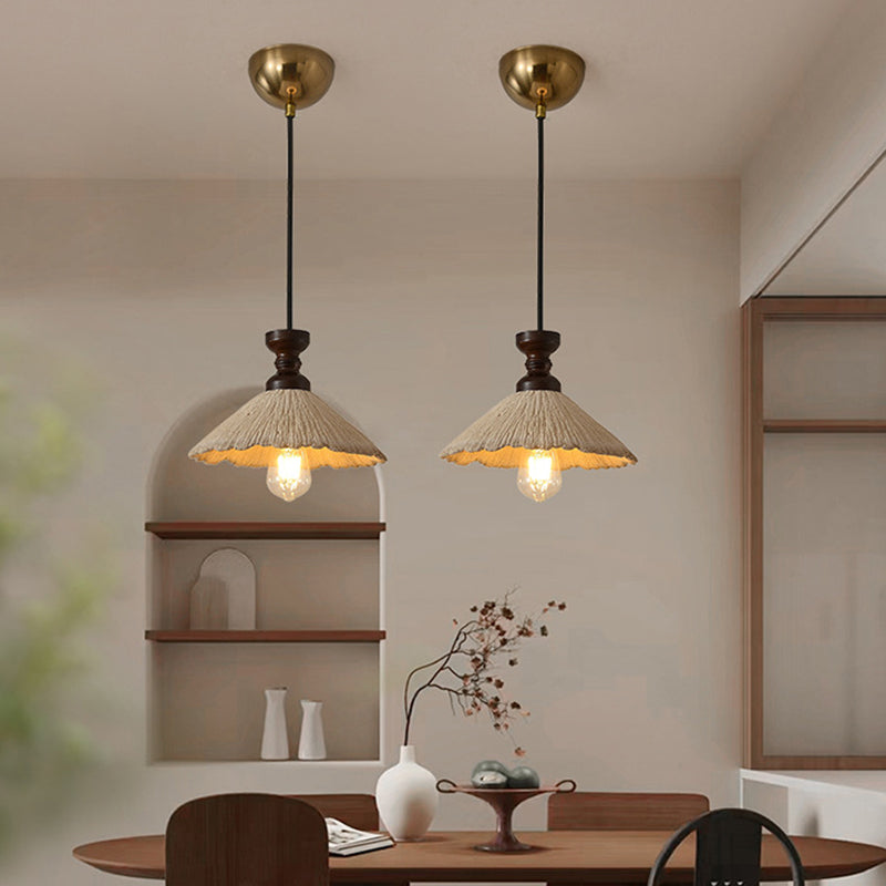 Traditional Vintage Conical Solid Wood Iron Micro Cement 1/3-Light Chandelier For Dining Room