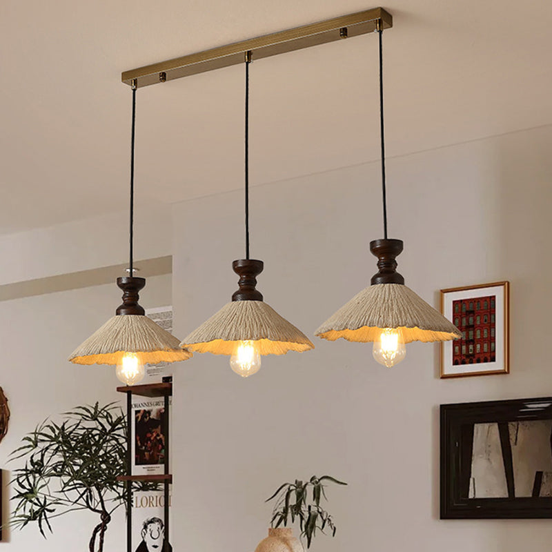 Traditional Vintage Conical Solid Wood Iron Micro Cement 1/3-Light Chandelier For Dining Room