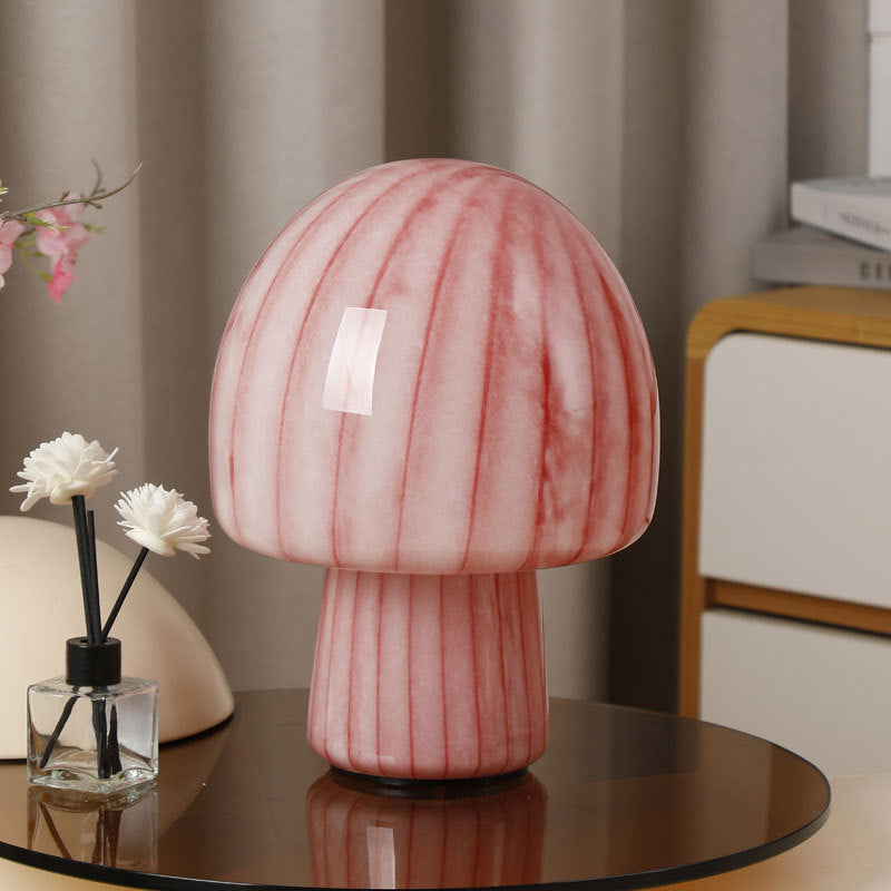 Contemporary Creative Mushroom-Shaped Cylindrical Glass 1-Light Table Lamp For Bedroom