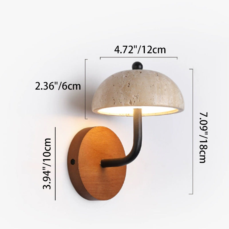 Traditional Vintage Round Mushroom Metal Walnut Travertine LED Wall Sconce Lamp For Bedroom