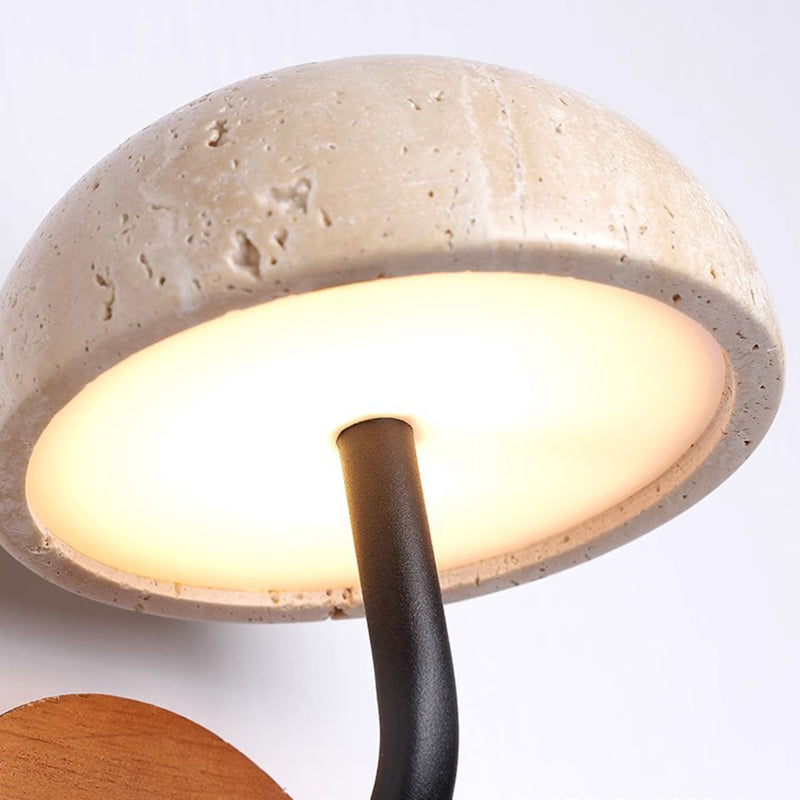 Traditional Vintage Round Mushroom Metal Walnut Travertine LED Wall Sconce Lamp For Bedroom
