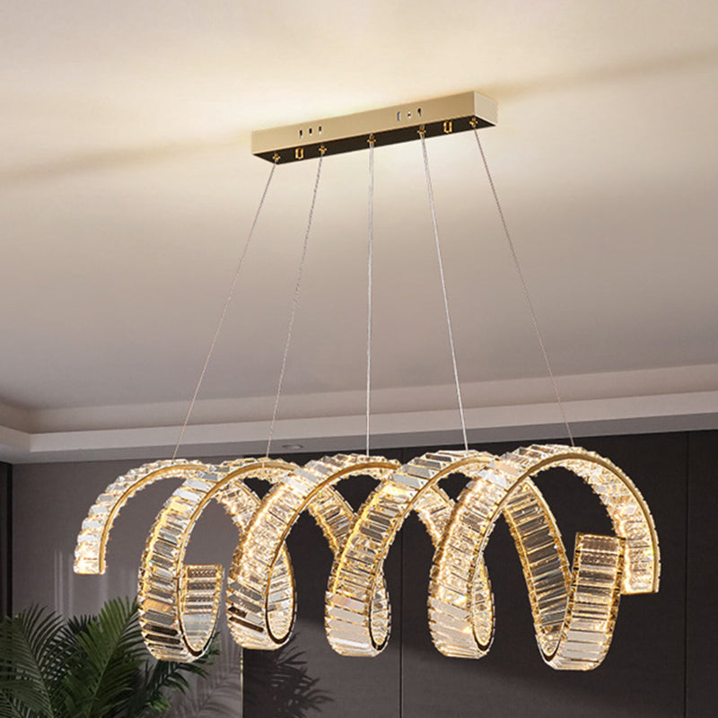 ثريات LED دائرية فاخرة تقليدية على شكل زنبرك من الفولاذ المقاوم للصدأ والحديد وإضاءة جزيرة لغرفة الطعام
