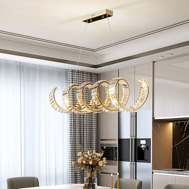 ثريات LED دائرية فاخرة تقليدية على شكل زنبرك من الفولاذ المقاوم للصدأ والحديد وإضاءة جزيرة لغرفة الطعام