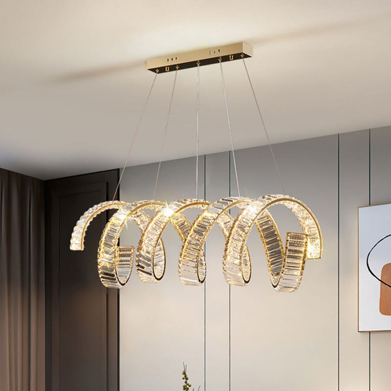 ثريات LED دائرية فاخرة تقليدية على شكل زنبرك من الفولاذ المقاوم للصدأ والحديد وإضاءة جزيرة لغرفة الطعام