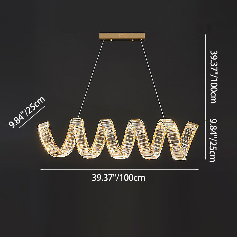 ثريات LED دائرية فاخرة تقليدية على شكل زنبرك من الفولاذ المقاوم للصدأ والحديد وإضاءة جزيرة لغرفة الطعام