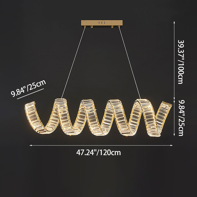 ثريات LED دائرية فاخرة تقليدية على شكل زنبرك من الفولاذ المقاوم للصدأ والحديد وإضاءة جزيرة لغرفة الطعام
