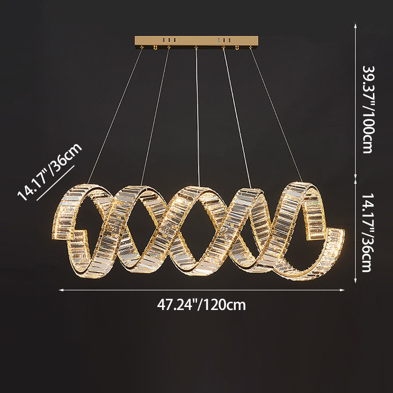ثريات LED دائرية فاخرة تقليدية على شكل زنبرك من الفولاذ المقاوم للصدأ والحديد وإضاءة جزيرة لغرفة الطعام