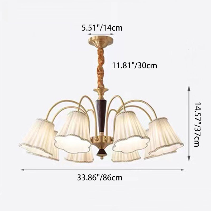 Traditional Vintage Cylindrical Multi-Flower Iron Copper Fabric 3/6/8-Light Chandelier For Living Room