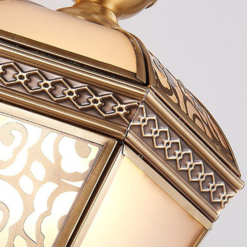 Traditional French Waterproof Lantern-Shaped Copper Glass 1-Light Outdoor Wall Sconce Lamp For Gardens