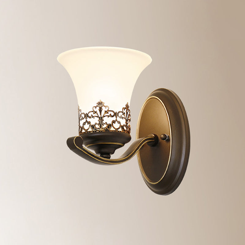 Traditional Vintage Floral Pattern Iron Glass 1-Light Wall Sconce Lamp For Bedroom