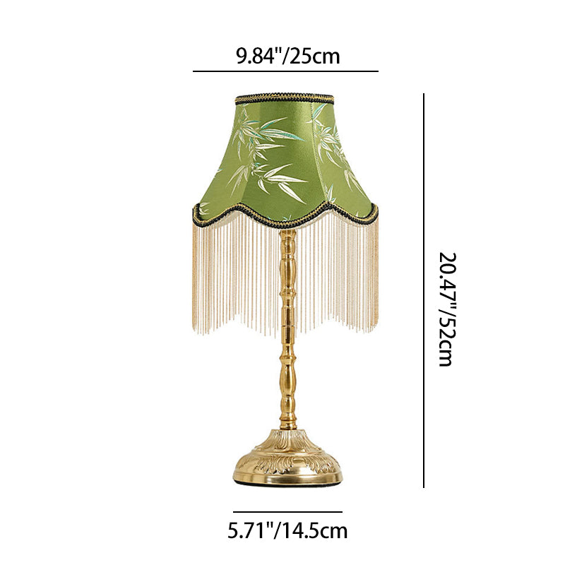 Traditional Vintage Cylindrical Bamboo Pattern Tassel Iron Fabric 1-Light Table Lamp For Bedroom