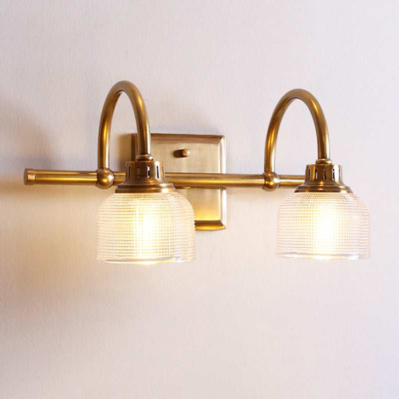 Traditional Vintage Round Copper Glass 1/2/3-Light Vanity Light Wall Sconce Lamp For Bedroom
