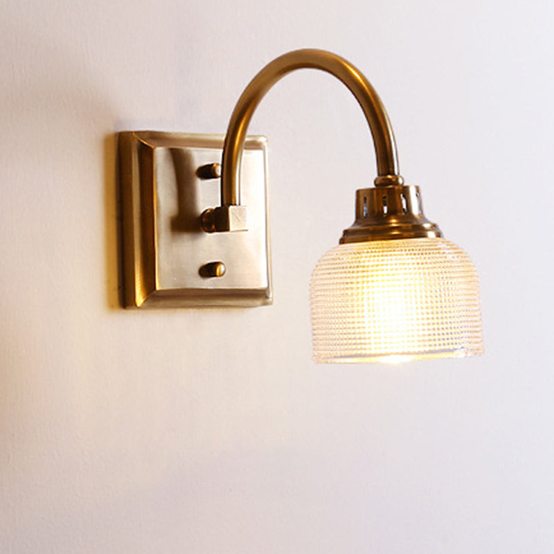 Traditional Vintage Round Copper Glass 1/2/3-Light Vanity Light Wall Sconce Lamp For Bedroom