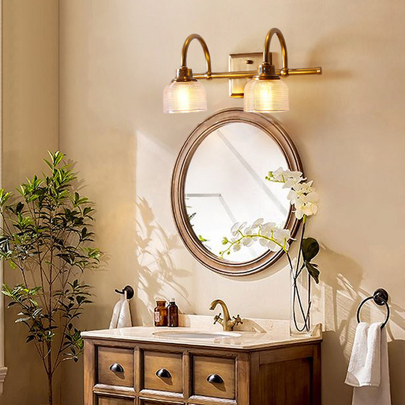 Traditional Vintage Round Copper Glass 1/2/3-Light Vanity Light Wall Sconce Lamp For Bedroom