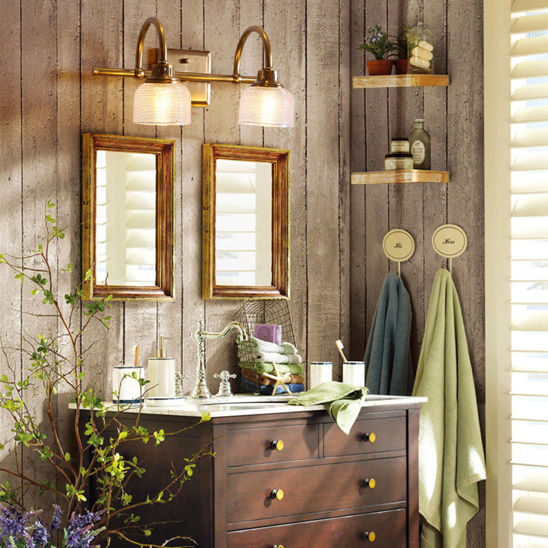 Traditional Vintage Round Copper Glass 1/2/3-Light Vanity Light Wall Sconce Lamp For Bedroom