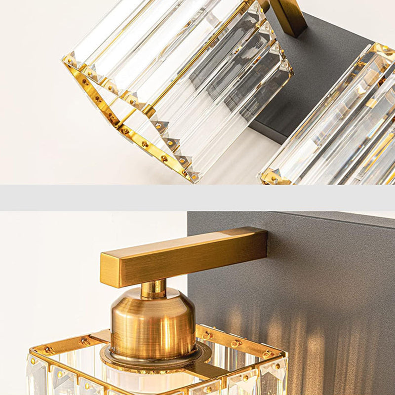 Traditional French Square Metal Crystal 2/3/4-Light Vanity Light Wall Sconce Lamp For Bedroom