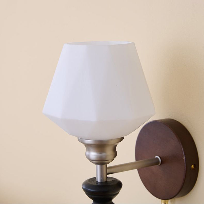 Traditional Vintage Zipper Round Ball-Shaped Flower Metal Ash Wood Glass 1-Light Wall Sconce Lamp For Bedroom