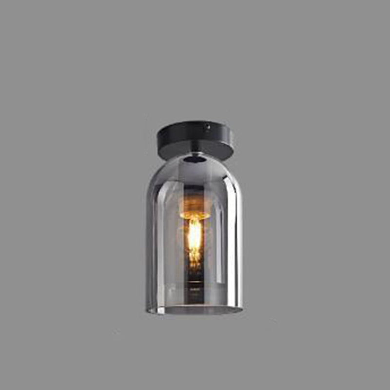 Contemporary Nordic Cylindrical Iron Glass 1-Light Semi-Flush Mount Ceiling Light For Hallway