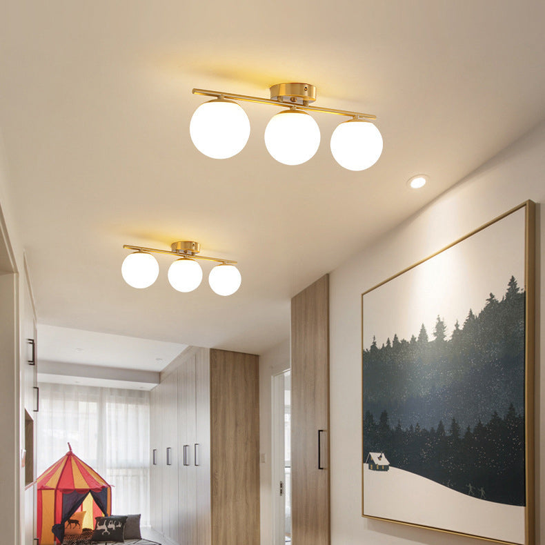 Modern Minimalist Long Ball-Shaped Iron Glass 2/3-Light Semi-Flush Mount Ceiling Light For Hallways