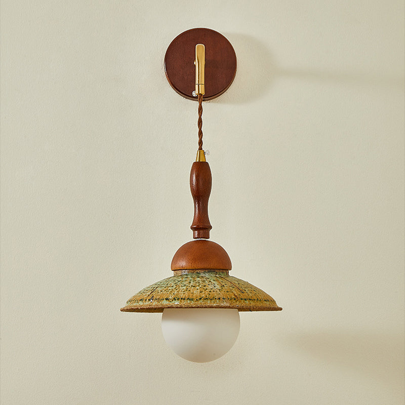 Traditional Vintage Round Ball Solid Wood Hardware Ceramic 1-Light Wall Sconce Lamp For Bedroom