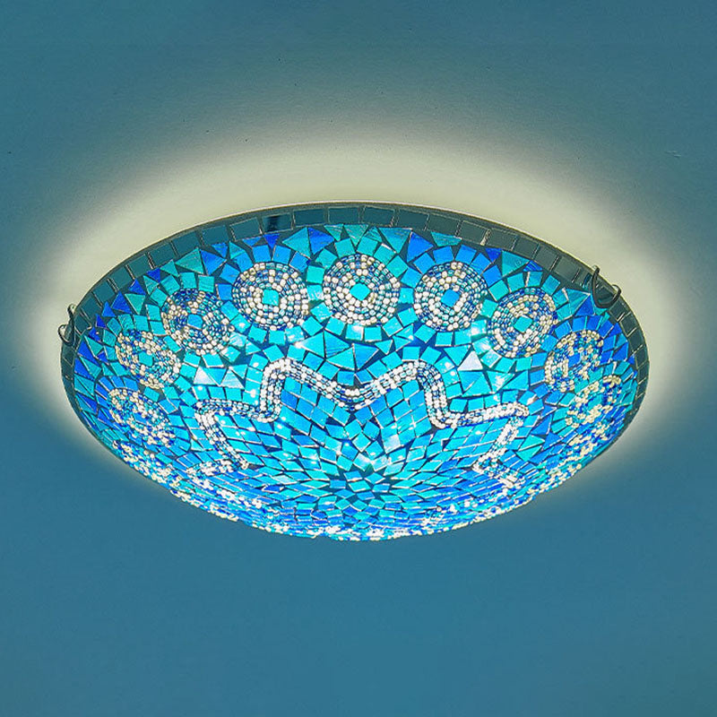 Traditional Tiffany Round Arched Hardware Glass 2/3/4-Light Flush Mount Ceiling Light For Bedroom