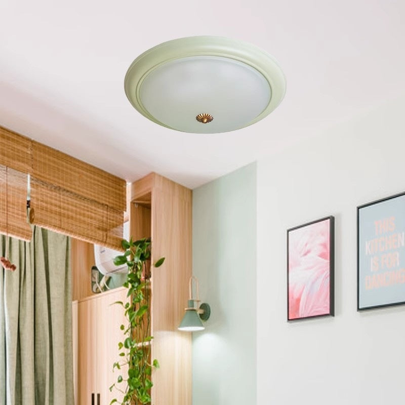 Contemporary Retro Iron Glass Round LED Flush Mount Ceiling Light For Bedroom