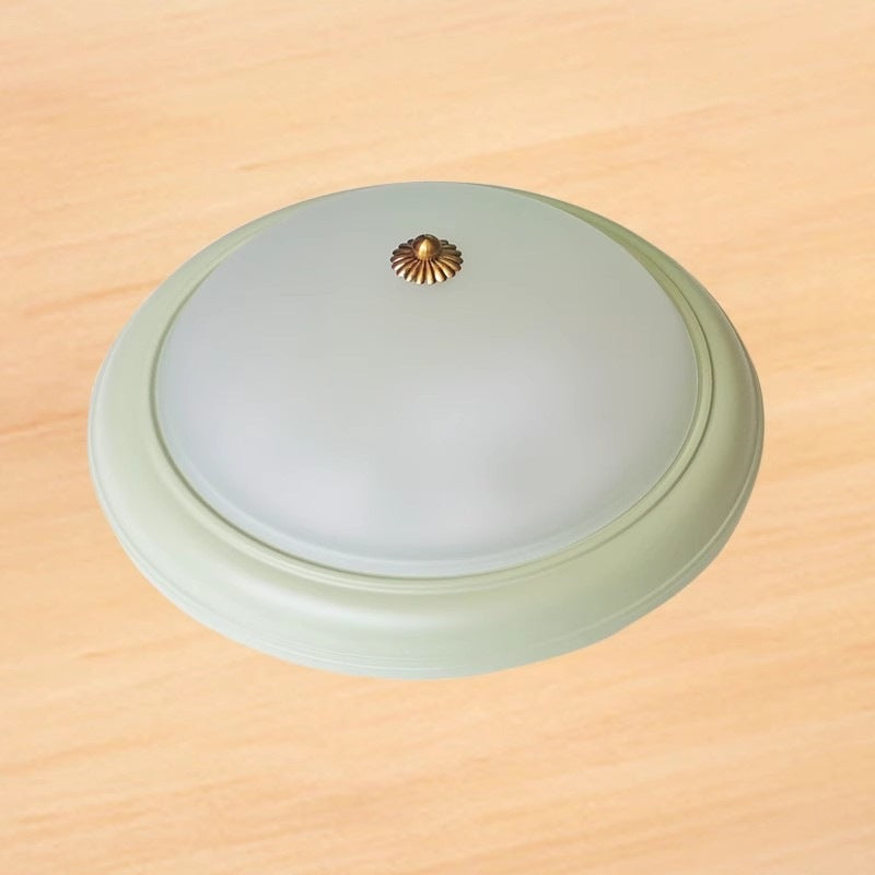 Contemporary Retro Iron Glass Round LED Flush Mount Ceiling Light For Bedroom