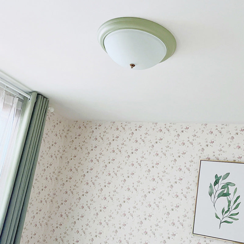 Contemporary Retro Iron Glass Round LED Flush Mount Ceiling Light For Bedroom