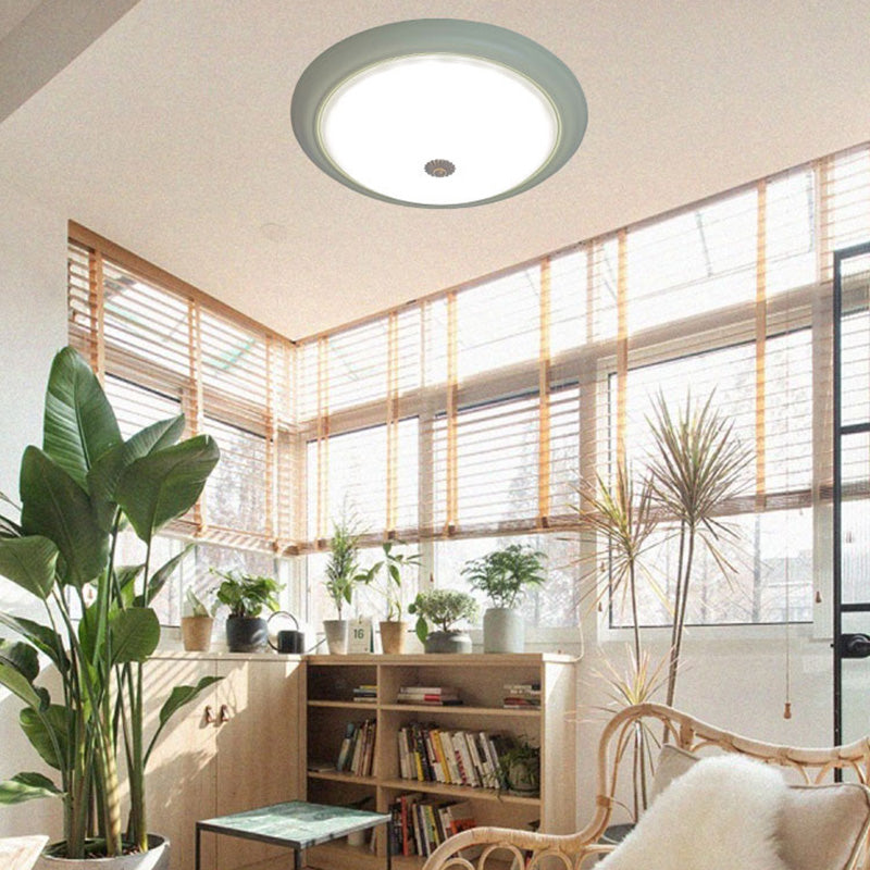 Contemporary Retro Iron Glass Round LED Flush Mount Ceiling Light For Bedroom