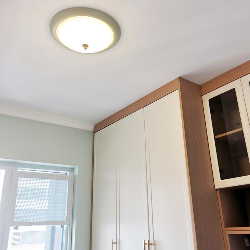 Contemporary Retro Iron Glass Round LED Flush Mount Ceiling Light For Bedroom