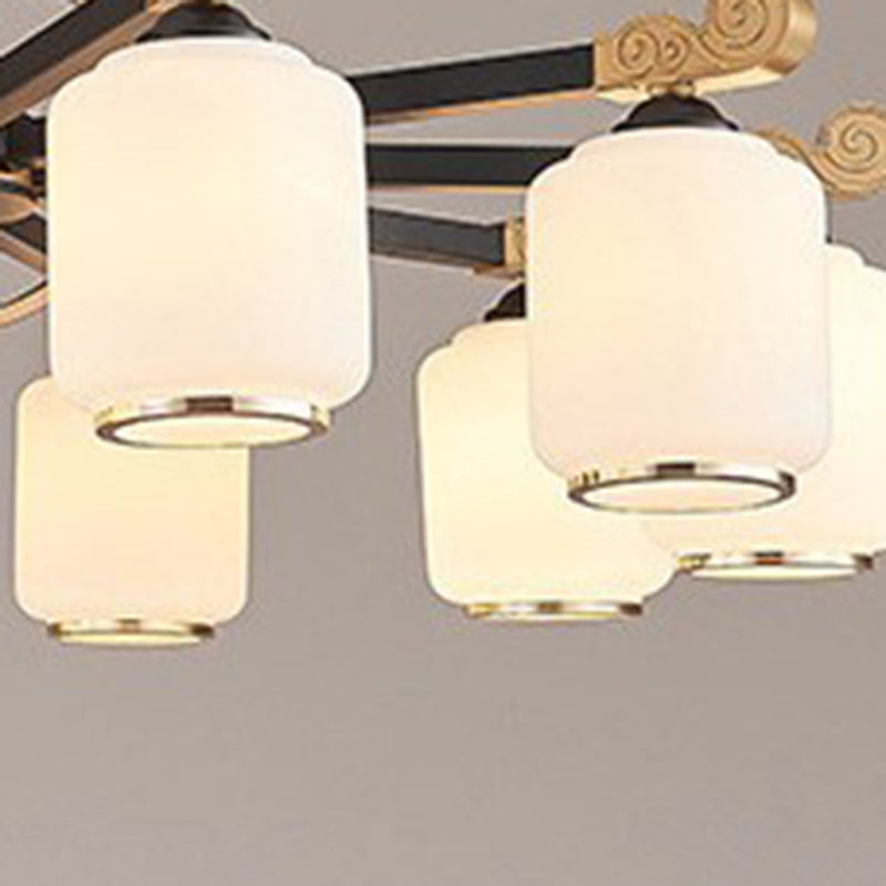 Traditional Chinese Iron Glass Lantern Shape 6/8/10 - Light Chandeliers For Living Room