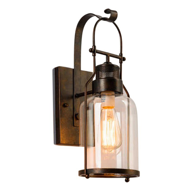 Traditional Colonial Kettle Shape Iron Glass 1-Light Wall Sconce Lamp For Living Room