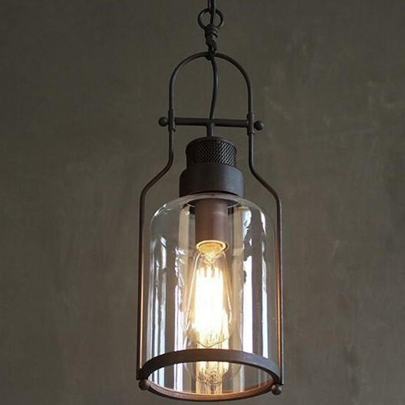 Traditional Colonial Kettle Shape Iron Glass 1-Light Wall Sconce Lamp For Living Room