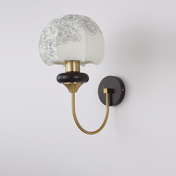 Traditional Chinese Mushroom Shape Pattern Fabric Lampshade Hardware 1 - Light Wall Sconce Lamp For Living Room