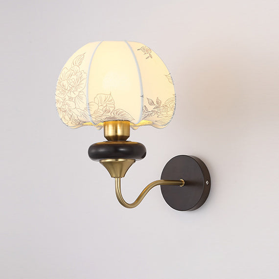 Traditional Chinese Mushroom Shape Pattern Fabric Lampshade Hardware 1 - Light Wall Sconce Lamp For Living Room