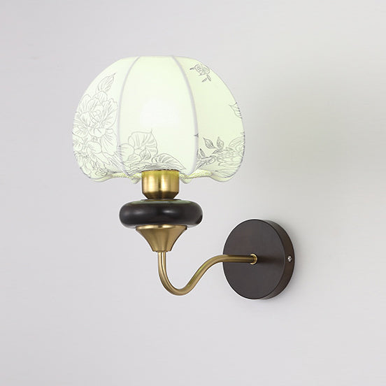 Traditional Chinese Mushroom Shape Pattern Fabric Lampshade Hardware 1 - Light Wall Sconce Lamp For Living Room