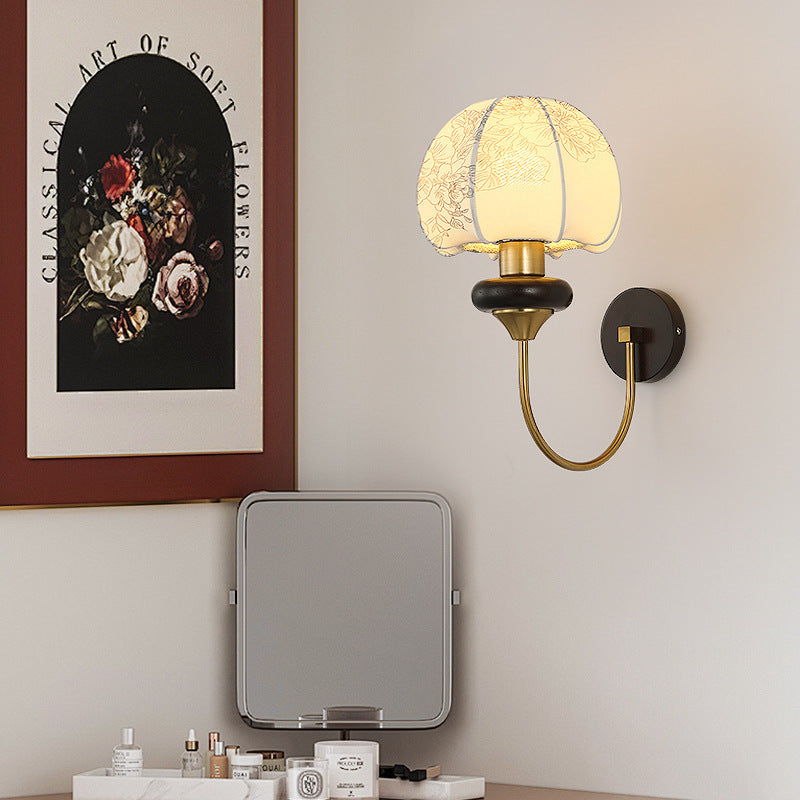 Traditional Chinese Mushroom Shape Pattern Fabric Lampshade Hardware 1 - Light Wall Sconce Lamp For Living Room