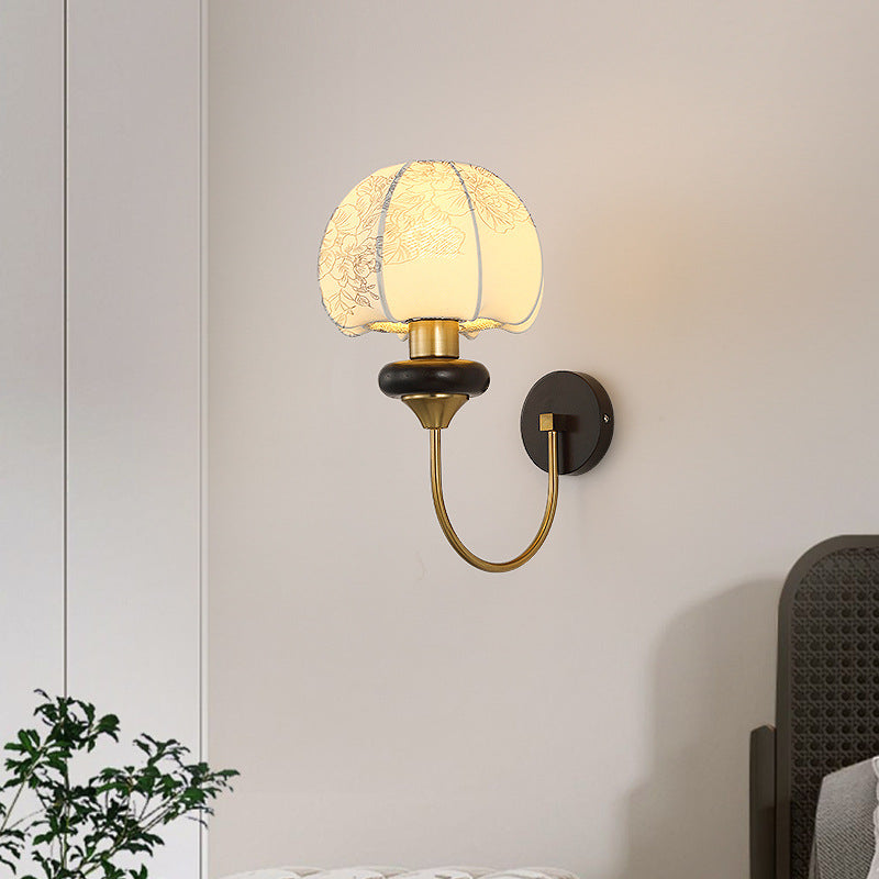 Traditional Chinese Mushroom Shape Pattern Fabric Lampshade Hardware 1 - Light Wall Sconce Lamp For Living Room