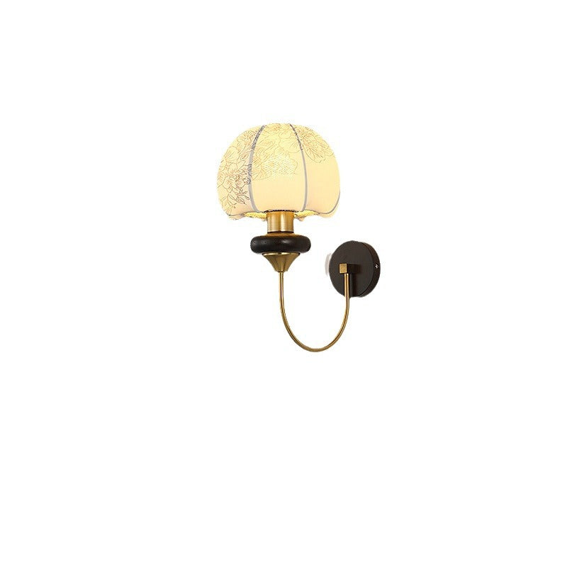 Traditional Chinese Mushroom Shape Pattern Fabric Lampshade Hardware 1 - Light Wall Sconce Lamp For Living Room