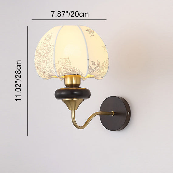Traditional Chinese Mushroom Shape Pattern Fabric Lampshade Hardware 1 - Light Wall Sconce Lamp For Living Room