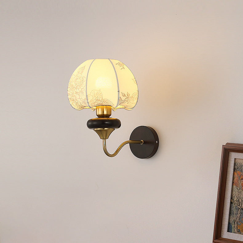 Traditional Chinese Mushroom Shape Pattern Fabric Lampshade Hardware 1 - Light Wall Sconce Lamp For Living Room